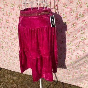 Vintage 90s Y2K skirt bright pink fairy core deadstock Amy Byer velvet tiered